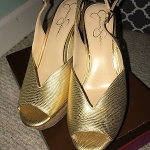 Jessica Simpson Gold summer Wedges